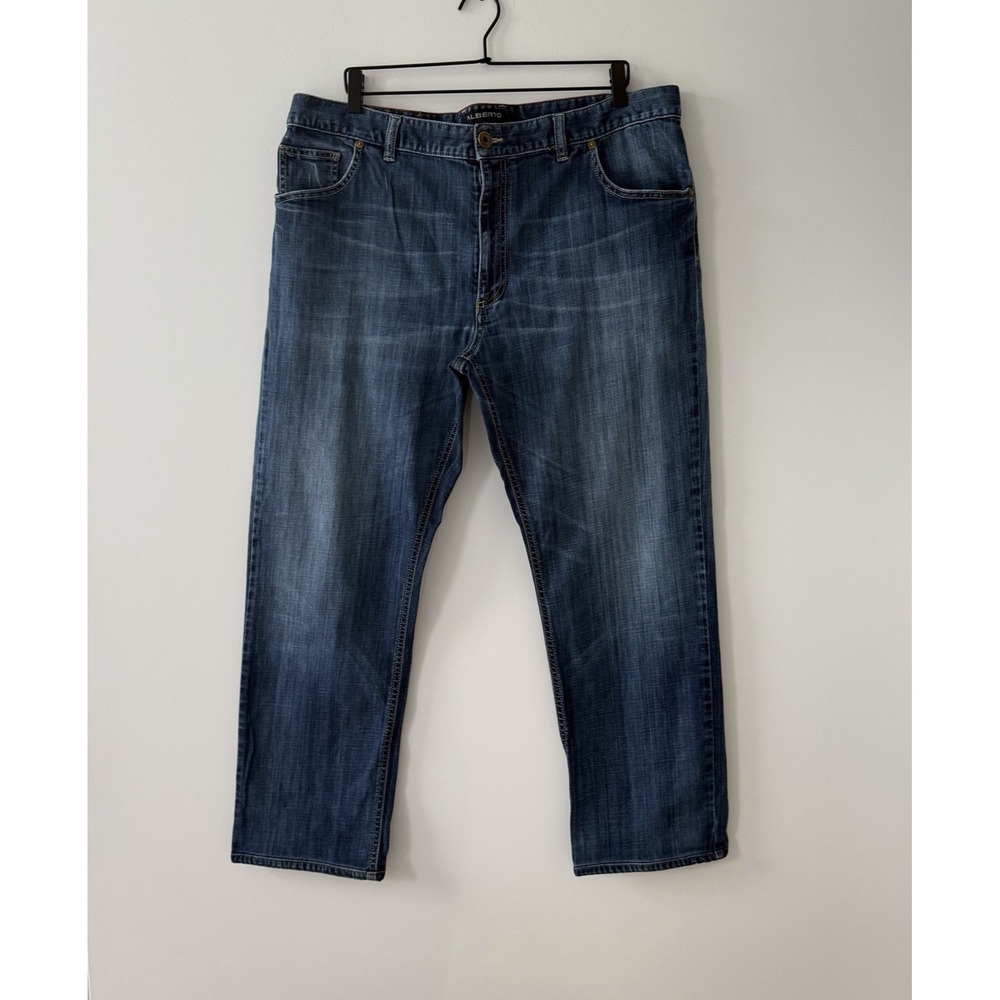 Alberto Jeans Mens 40x30 Modern Fit Straight Leg Medium Wash Stretch Denim